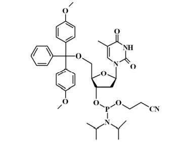 5'-(4,4'-二甲氧基三苯基)-3'-脱氧胸苷 2'-(2-氰乙基-N,N-二异丙基)亚磷酰胺