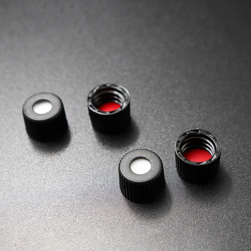 标准螺口进样瓶盖8-425黑色开孔盖配1.5mm厚度红膜白胶垫片一字开口