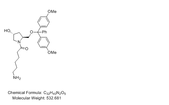 6-amino-1-((2S,4R)-2-((bis(4-methoxyphenyl)(phenyl)methoxy)methyl)-4-hydroxypyrrolidin-1-yl)hexan-1-