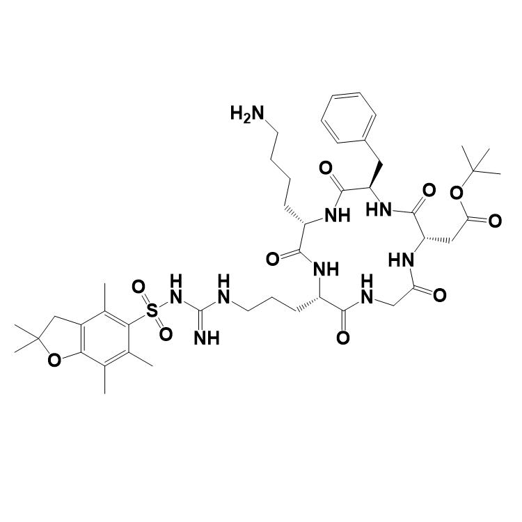 cyclic Arg(Pbf)-Gly-Asp(Ot-Bu)-D-Phe-Lys(NH2) 226559-04-2.png