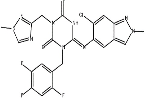 (E)-6-((6-氯-2-甲基-2H-吲唑-5-基)亚氨基)-3-((1-甲基-1H-1,2,4-三唑-3-基)甲基 )-1-(2,4,5-三氟苄基)-1,3,5-三嗪烷-2,4-二酮