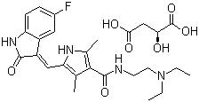 CAS 登录号：341031-54-7, 苏尼替尼苹果酸盐, 苹果酸舒尼替尼, N-(2-(二乙基氨基)乙基)-5-((Z)-(5-氟-1,2-二氢-2-氧代-3H-吲哚-3-亚基)甲基)-2,4-二甲基-1H-吡咯-3-甲酰胺 (2S)-羟基丁二酸盐