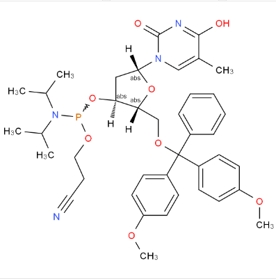 5'-(4,4'-二甲氧基三苯基)-3'-脱氧胸苷 2'-(2-氰乙基-N,N-二异丙基)亚磷酰胺