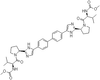 CAS 登录号：1009119-64-5 (1214735-16-6), Daclatasvir, N,N'-[[1,1'-联苯]-4,4'-二基双[1H-咪唑-5,2-二基-(2S)-2,1-吡咯烷二基 [(1S)-1-(1-甲基乙基)-2-氧代-2,1-乙烷二基]]]双氨基甲酸 C,C'-二甲酯