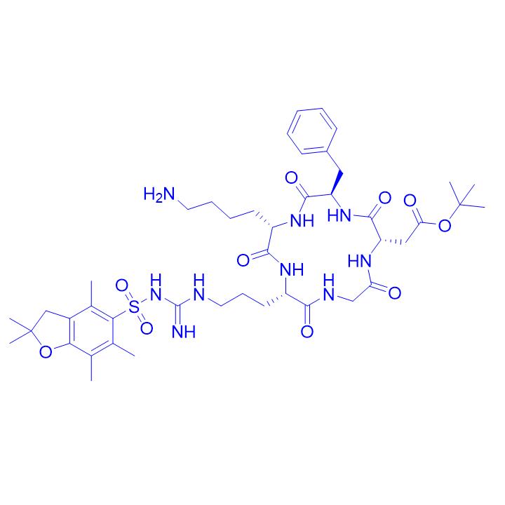 cyclic Arg(Pbf)-Gly-Asp(Ot-Bu)-D-Phe-Lys(NH2) 226559-04-2.png