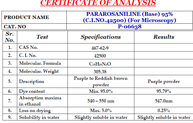  付玫瑰苯胺 467-62-9 Pararosaniline Base 副品红碱
