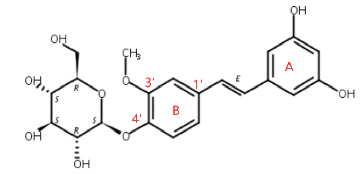 异丹叶大黄素-4'-O-葡萄糖苷，Gnetifolin E，140671-07-4，Isorhapontigenin-4'-O-glucoside，