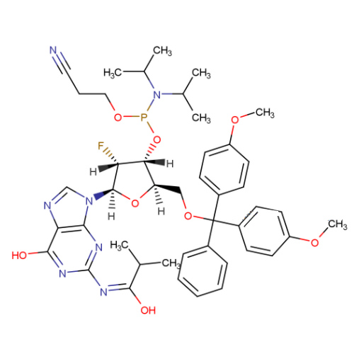 5'-O-[二(4-甲氧基苯基)苯基甲基]-2'-脱氧-2'-氟-N-(2-甲基-1-氧代丙基)鸟苷 3'-[2-氰基乙基 N,N-二异丙基氨基亚磷酸酯]