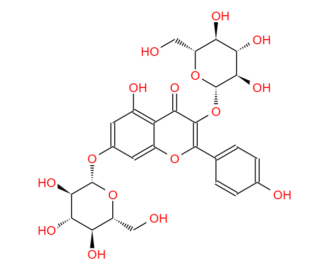 山柰酚-3,7-二-O-葡萄糖苷，25615-14-9，Kaempferol-3,7-O-di-β-D-glucopyranside。