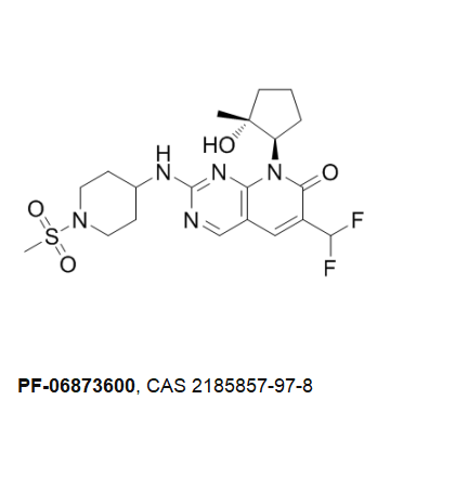 PF-06873600 是一种选择性和口服生物可利用的细胞周期蛋白依赖性激酶 (CDK) 抑制剂