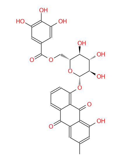 大黄酚-8-O-(6'-O-没食子酰)-吡喃葡萄糖苷，266997-57-3。