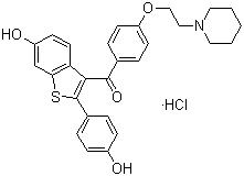 CAS 登录号：82640-04-8, 盐酸雷洛昔芬, [6-羟基-2-(4-羟苯基)苯并[b]噻酚-3-基]-[4-[2-(1-哌啶基)乙氧基]-苯基]-甲酮盐酸盐