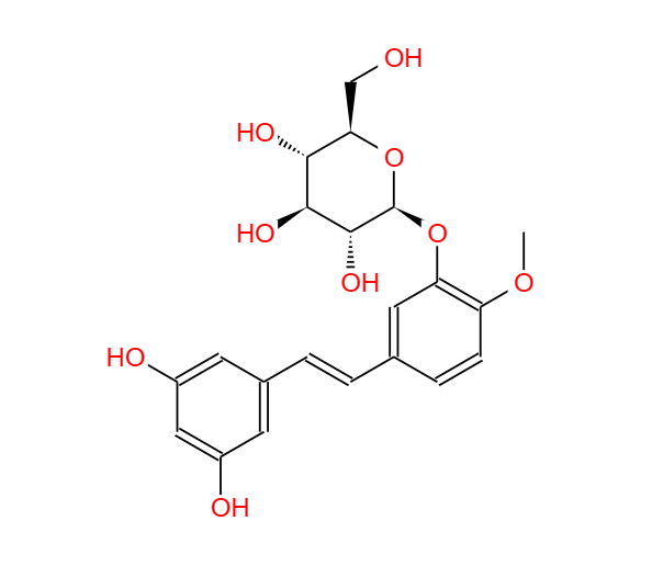 丹叶大黄素-3'-O-葡萄糖苷，94356-22-6，Rhapontigenin-3'-O-glucoside。
