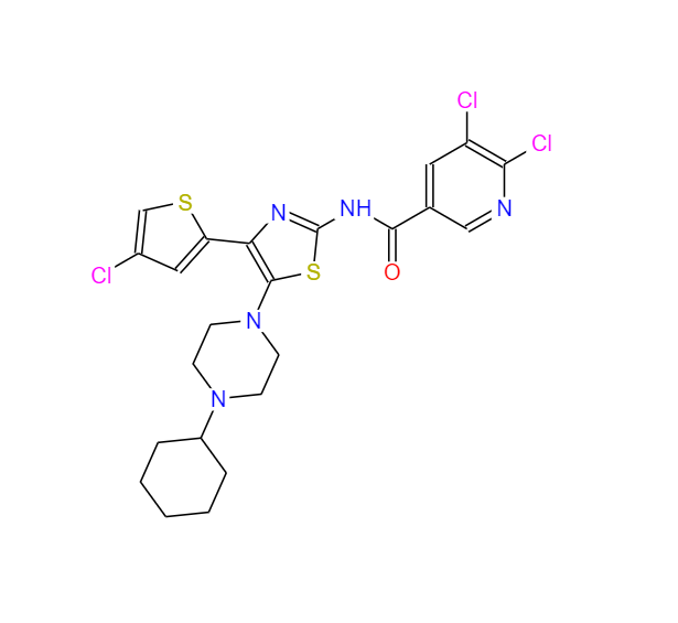 5,6-二氯-N-(4-(4-氯噻吩-2-基)-5-(4-环己基哌嗪-1-基)噻唑-2-基)烟酰胺