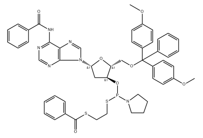 Adenosine, N-benzoyl-5'-O-[bis(4-methoxyphenyl)phenylmethyl]-2'-deoxy-, 3'-[S-[2-(benzoylthio)ethyl] P-1-pyrrolidinylphosphonothioite]