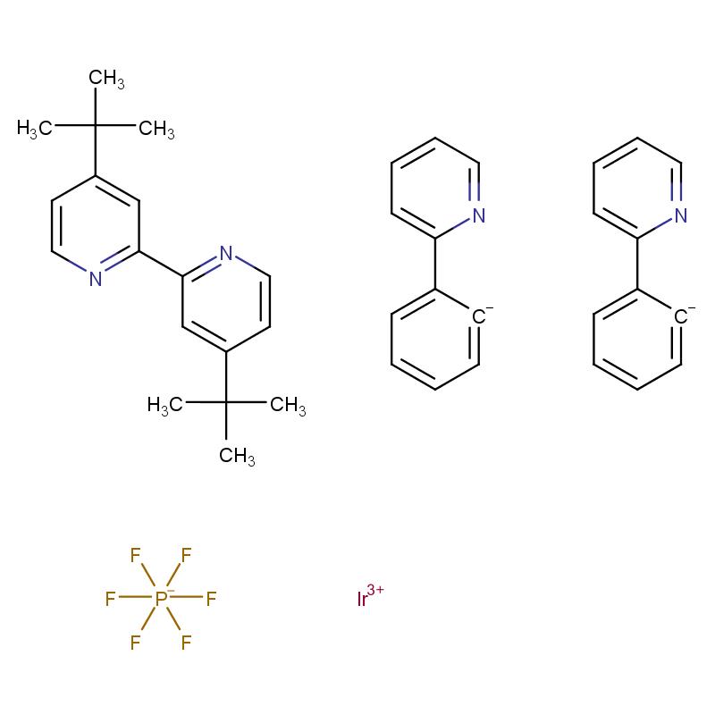 676525-77-2 (4,4'-二叔丁基-2,2'-联吡啶)双[(2-吡啶基)苯基]铱(III)六氟磷酸盐 结构式图片