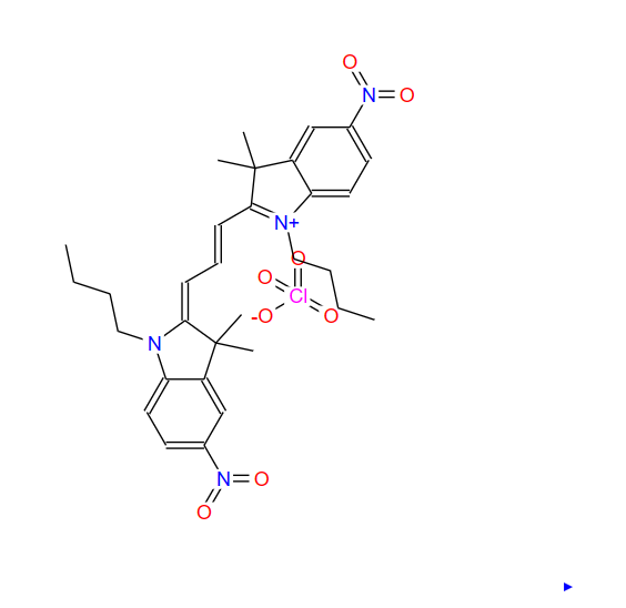 428829-82-7；1-丁基-2-[3-(1-丁基-1,3-二氫-3,3-二甲基-5-硝基-2H-吲哚-2-亞基)-1-丙烯-1-基]-3,3-二甲基-5-硝基-3H-吲哚過氯酸鹽