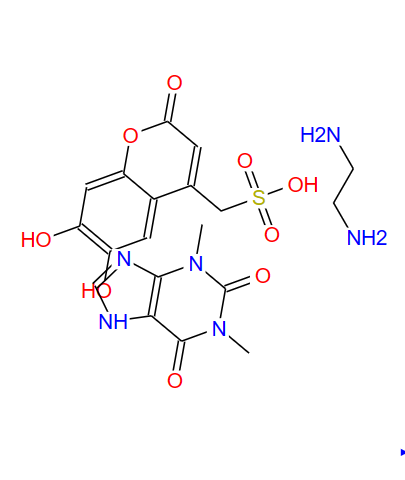 19512-35-7；6,7-dihydroxy-2-oxo-2H-1-benzopyran-4-methanesulphonic acid, compound with 3,7-dihydro-1,3-dimethyl-1H-purine-2,6-dione ethane-1,2-diamine (1:1:2)