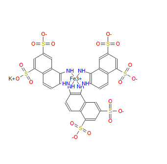 85187-44-6；1,2-二氨基萘-5,7-二磺酸,三(5,6-二氨基-1,3-萘二磺酸)铁络合物钾盐