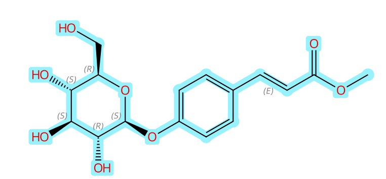 对羟基桂皮酸甲酯-4-O-β-吡喃葡萄糖苷， 554-87-0，linocinnamarin。