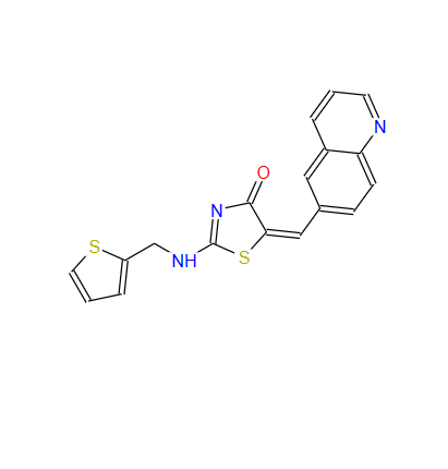 872573-93-8；2-[[(噻吩-2-基)甲基]氨基]-5-[1-(喹啉-6-基)甲-(Z)-亚基]噻唑-4-酮；