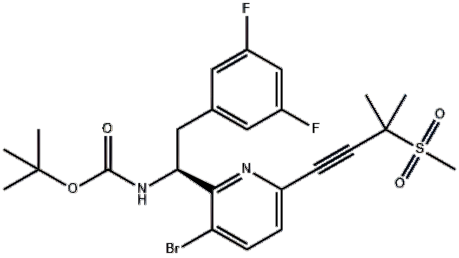 (S)-(1-(3-溴-6-(3-甲基-3-(甲基磺酰基)丁-1-炔-1-基)吡啶-2-基)-2-(3,5-二氟苯基)乙基)氨基甲酸叔丁酯
