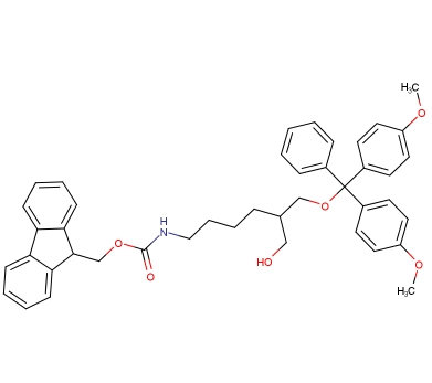 1-O-DMT-2-(N-FMOC-氨基丁基)-丙二醇；147190-32-7；(9H-Fluoren-9-yl)methyl (6-(bis(4-methoxyphenyl)(phenyl)methoxy)-5-(hydroxymethyl)hexyl)carbamate