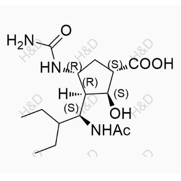 (1S,2S,3R,4R)-3-((S)-1-acetamido-2-ethylbutyl)-2-hydroxy-4-ureidocyclopentanecarboxylic acid	帕拉米韦杂质31