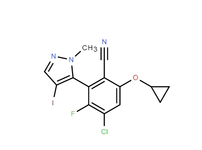 4-氯-6-(环丙氧基)-3-氟-2-(4-碘-2-甲基吡唑-3-基)苯腈（2836225-61-5）