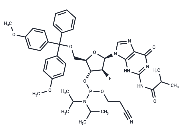 化合物 N2-iso-Butyroyl-5’-O-(4,4’-dimethoxytrityl)-2’-deoxy- fluoro-2’-arabinoguanosine-3’-CED-phosphoramidite|TNU1422|TargetMol