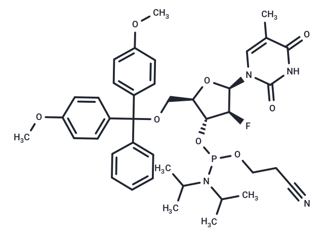 化合物 5’-O-(4,4’-Dimethoxytrityl)-2’-deoxy-2’-fluoro-5-methyl-b-D-arabinouridine-3’-CED-phosphoramidite|TNU1420|TargetMol