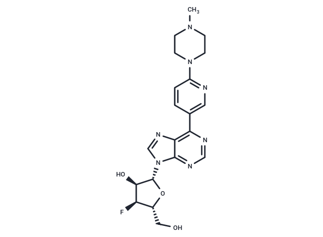 化合物 9-(3-Deoxy-3-fluoro-β-D-ribofuranosyl)-6-[6-(4-methylpiperazinyl) ?pyridin-3-yl]purine|TNU0069|TargetMol