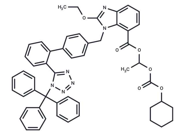 化合物 1-(((Cyclohexyloxy)carbonyl)oxy)ethyl 2-ethoxy-1-((2'-(1-trityl-1H-tetrazol-5-yl)-[1,1'-biphenyl]-4-yl)methyl)-1H-benzo[d]imidazole-7-carboxylate|T65490|TargetMol