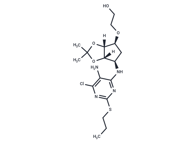 化合物 2-(((3aR,4S,6R,6aS)-6-((5-Amino-6-chloro-2-(propylthio)pyrimidin-4-yl)amino)-2,2-dimethyltetrahydro-3aH-cyclopenta[d][1,3]dioxol-4-yl)oxy)ethanol|T66431|TargetMol