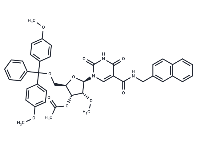 化合物 5-Naphthyl-beta-methylaminocarbony-3’-O-acetyl-2’-O-methl-5’-O-DMTr-uridine|TNU0635|TargetMol