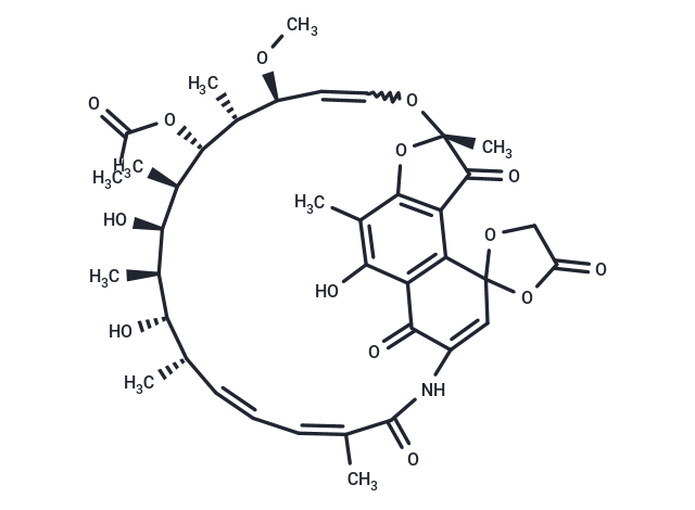 化合物 Spiro[1,3-dioxolane-2,9'(6'H)-[2,7](epoxypentadeca[1,11,13]trienimino)naphtho[2,1-b]furan]-1',4,6',11'(2'H)-tetrone, 5',17',19',21'-tetrahydroxy-23'-methoxy-2',4',12',16',18',20',22'-heptamethyl-21'-acetate|T65421|TargetMol