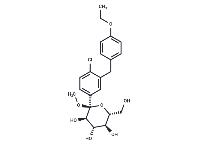 化合物 (2S,3R,4S,5S,6R)-2-(4-Chloro-3-(4-ethoxybenzyl)phenyl)-6-(hydroxymethyl)-2-methoxytetrahydro-2H-pyran-3,4,5-triol|T66477|TargetMol