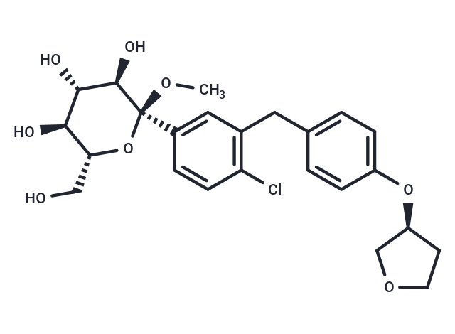 化合物 (2S,3R,4S,5S,6R)-2-(4-Chloro-3-(4-(((S)-tetrahydrofuran-3-yl)oxy)benzyl)phenyl)-6-(hydroxymethyl)-2-methoxytetrahydro-2H-pyran-3,4,5-triol|T67174|TargetMol