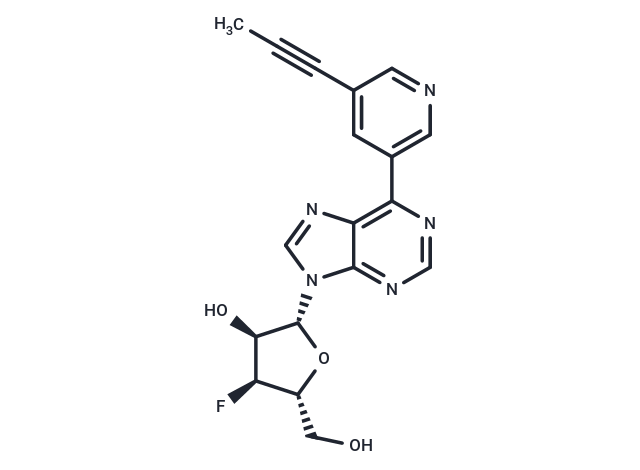 化合物 9-(3-Deoxy-3-fluoro-β-D-ribofuranosyl)-6-[5-(propyn-1-yl)pyridin-3-yl]purine|TNU0735|TargetMol