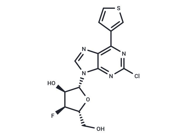 化合物 9-(3-Deoxy-3-fluoro-β-D-ribofuranosyl)-2-chloro-6-(thiophen-3-yl)purine|TNU0760|TargetMol