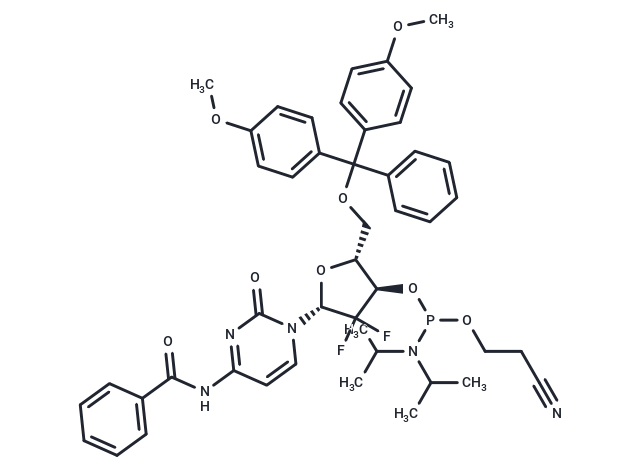 化合物 N4-Benzoyl-5’-O-(4,4’-dimethoxytrityl)-2’,2’-difluoro-2’-deoxycytidine ? 3’-O-[(2-cyanoethyl)(N,N-diisopropyl)]phosphoramidite|TNU1299|TargetMol