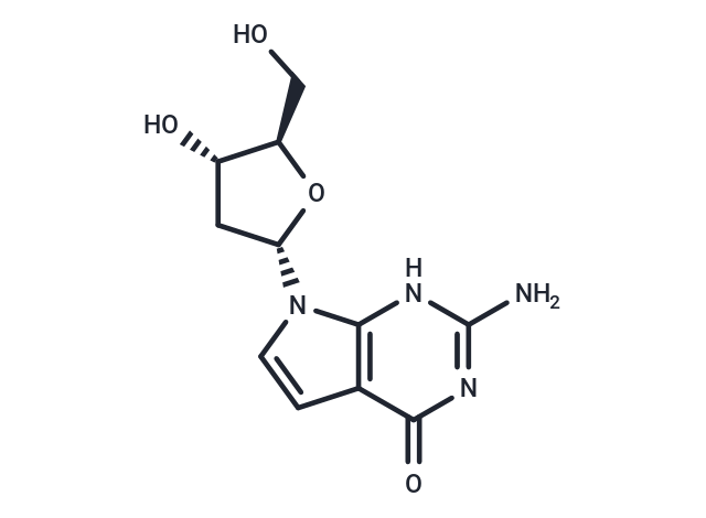 化合物 7-Deaza-2’-deoxyguanosine; ?2-Amino-7-(2-deoxy-b-D-ribofuranosyl)-7H-pyrrolo[2,3-d]pyrimidin-4(3H)-one|TNU1027|TargetMol