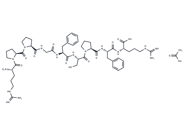 化合物 (S)-2-((S)-2-((S)-1-((S)-2-((S)-2-(2-((S)-1-((S)-1-((S)-2-Amino-5-guanidinopentanoyl)pyrrolidine-2-carbonyl)pyrrolidine-2-carboxamido)acetamido)-3-phenylpropanamido)-3-hydroxypropanoyl)pyrrolidine-2-carboxamido)-3-phenylpropanamido)-5-guanidinopentanoic acid acetic acid salt|T64847|TargetMol