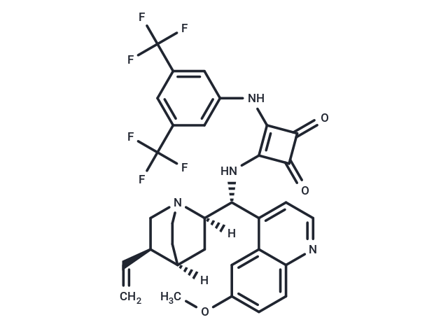 化合物 3-((3,5-Bis(trifluoromethyl)phenyl)amino)-4-(((1R)-(6-methoxyquinolin-4-yl)(5-vinylquinuclidin-2-yl)methyl)amino)cyclobut-3-ene-1,2-dione|T67231|TargetMol