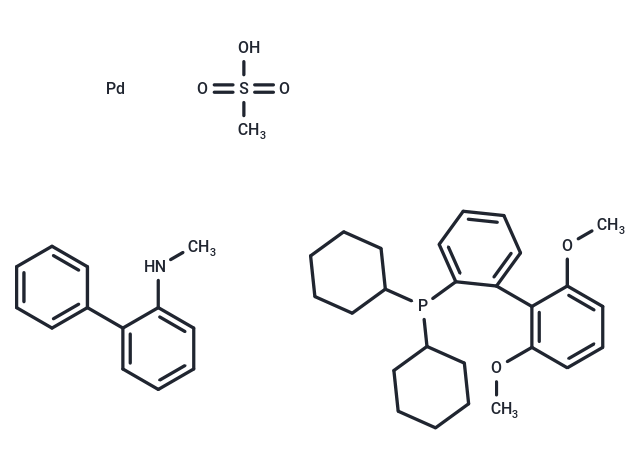 化合物 Methanesulfonato(2-dicyclohexylphosphino-2',6'-dimethoxy-1,1'-biphenyl)(2'-methylamino-1,1'-biphenyl-2-yl)palladium(II)|T67241|TargetMol