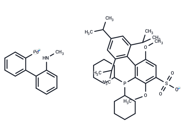 化合物 Methanesulfonato(2-dicyclohexylphosphino-3,6-dimethoxy-2',4',6'-tri-i-propyl-1,1'-biphenyl)(2'-methylamino-1,1'-biphenyl-2-yl)palladium(II)|T64764|TargetMol