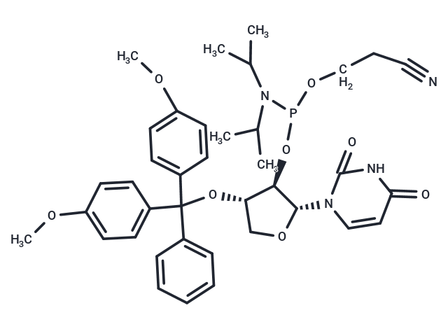 化合物 1-{2’-O-[(2-Cyanoethoxy)(diisopropyl ? amino)phosphino]-3’-O-[(4,4’-dimethoxytriphenyl)methyl]-?-L-threofuranosyl} ? uracil|TNU1608|TargetMol