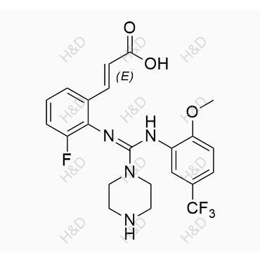 (2E)-3-(3-fluoro-2-((((2-methoxy-5-(trifluoromethyl)phenyl)amino)(piperazin-1-yl)methylene)amino)phenyl)acrylic acid	来特莫韦杂质14