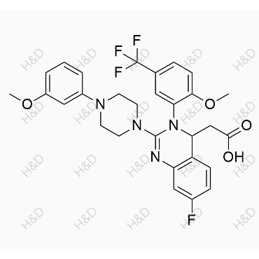 2-(7-fluoro-3-(2-methoxy-5-(trifluoromethyl)phenyl)-2-(4-(3-methoxyphenyl)piperazin-1-yl)-3,4-dihydroquinazolin-4-yl)acetic acid	来特莫韦杂质21