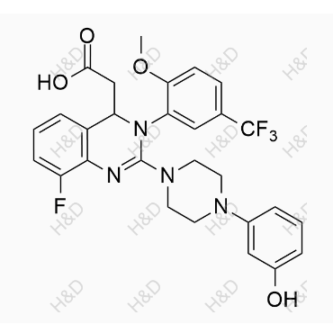 2-(8-fluoro-2-(4-(3-hydroxyphenyl)piperazin-1-yl)-3-(2-methoxy-5-(trifluoromethyl)phenyl)-3,4-dihydroquinazolin-4-yl)acetic acid	来特莫韦杂质22